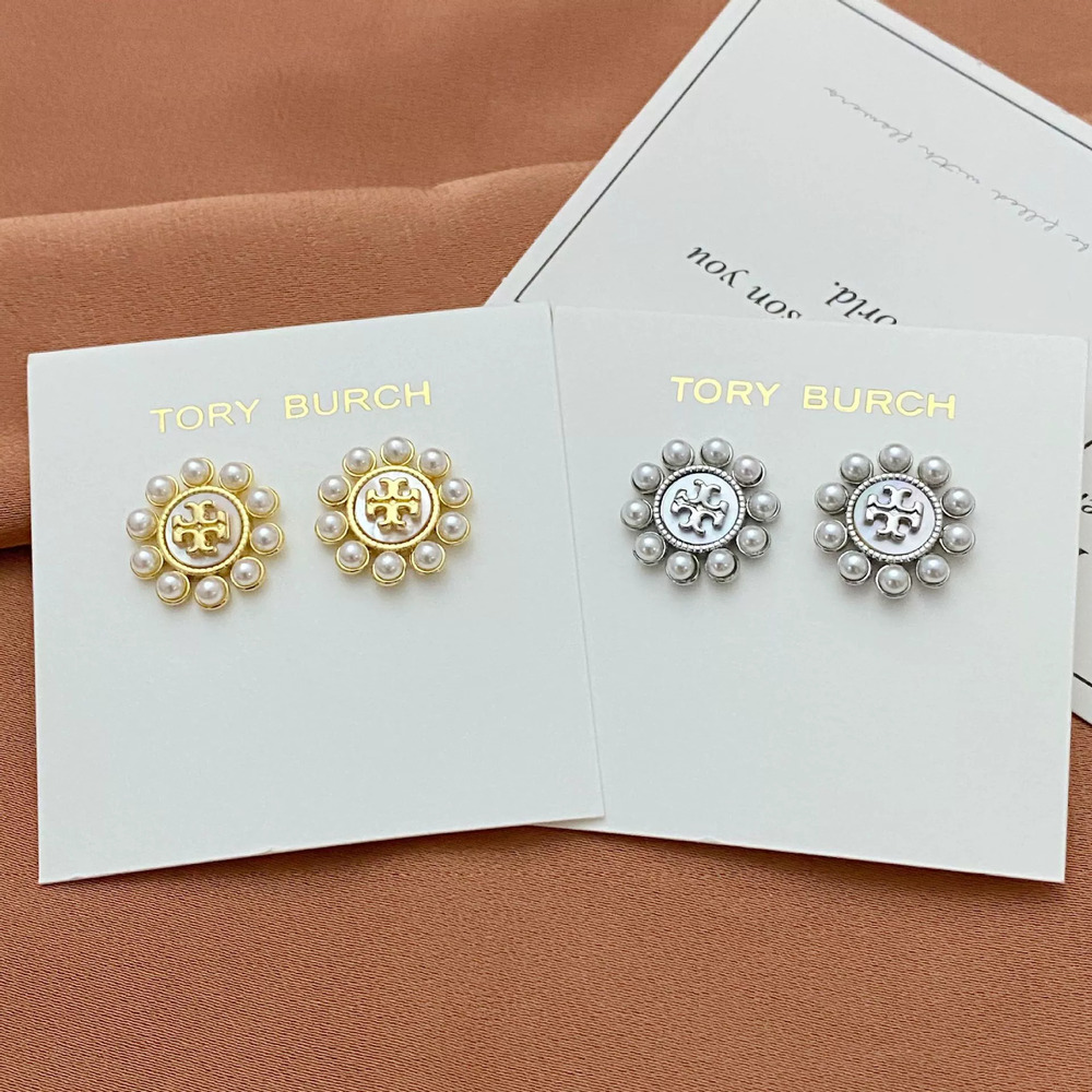 Tory Burch Pearl Letter Stud Earrings Metal